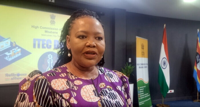 Minister Pholile Dlamini Shakantu during an exclusive interview with the Independent News at ITEC Day celebrations in Mbabane Photo by Adekunle Owolabi