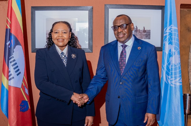 Foreign Affairs Minister Pholile Shakantu with Claver Gatete, United Nations Under Secretary General and Executive Secretary of the United Nations Economic Commission for Africa, during his working visit to Eswatini.