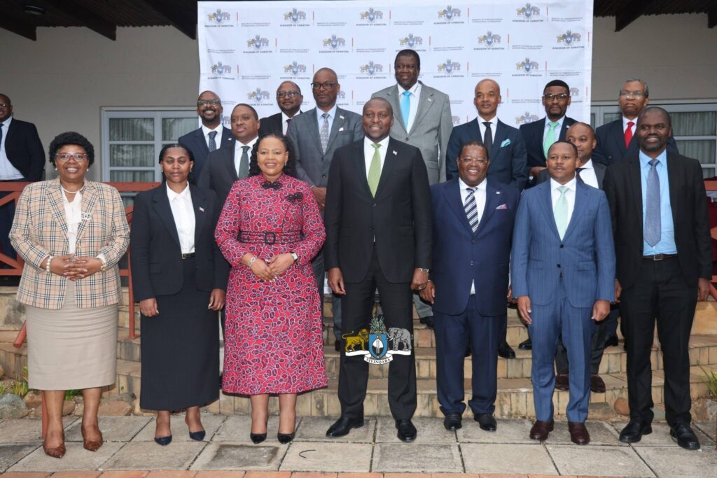 Minister of Foreign Affairs and International Cooperation Senator Pholile Shakantu and Prime Minister Russell Mmiso Dlamini pose for a group photograph with Eswatini's Heads of Mission at the Consultative Programme for Ambassadors at Royal Villas in Ezulwini on April 29, 2026.