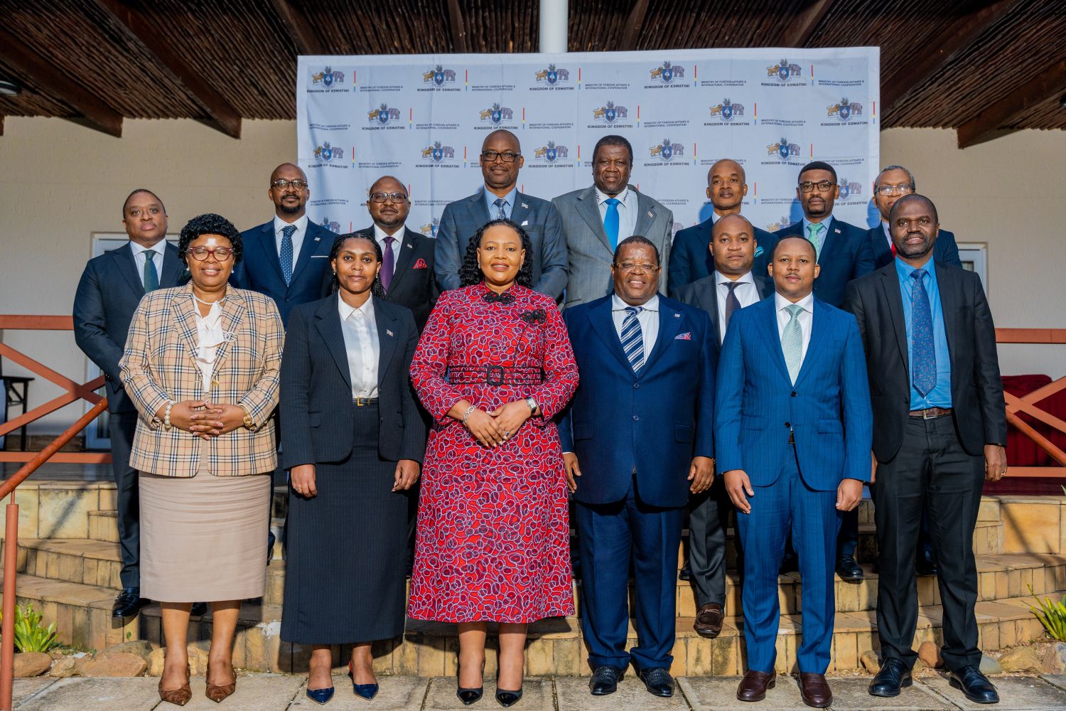 Minister of Foreign Affairs and International Cooperation Senator Pholile Shakantu with Eswatini's Heads of Mission during the Consultative Programme for Ambassadors at Royal Villas in Ezulwini on April 29, 2026.