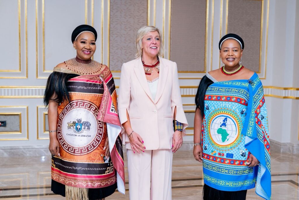Senate President Senator Pastor Lindiwe Dlamini, Europe Co-President Ms. Hilde Vautmans and Minister of Foreign Affairs Senator Pholile Shakantu at the first OACPS-EU Africa-EU Parliamentary Assembly in Ezulwini.