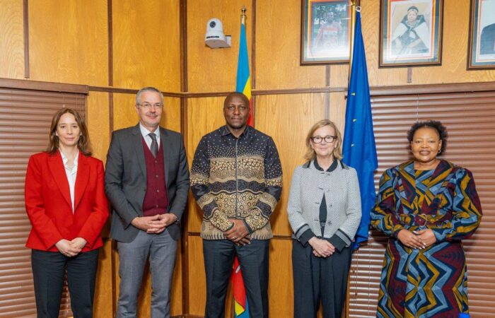 Prime Minister Russell Mmiso Dlamini, Minister of Foreign Affairs and International Cooperation Senator Pholile Shakantu, EU Managing Director for Africa Ms Patricia Llombart Cussac and EU Ambassador to Eswatini H.E. Mr Karsten Mecklenburg pictured during their meeting in Mbabane on Friday, June 20, 2026. Picture: Government of Eswatini