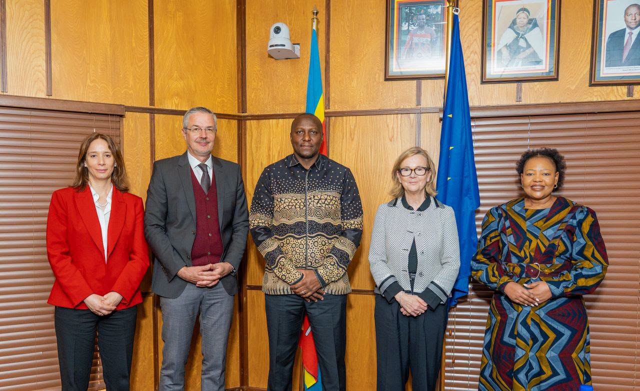 Prime Minister Russell Mmiso Dlamini, Minister of Foreign Affairs and International Cooperation Senator Pholile Shakantu, EU Managing Director for Africa Ms Patricia Llombart Cussac and EU Ambassador to Eswatini H.E. Mr Karsten Mecklenburg pictured during their meeting in Mbabane on Friday, June 20, 2026. Picture: Government of Eswatini