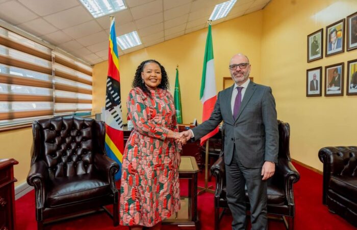 Foreign Affairs Minister Senator Pholile Shakantu receives Italian Ambassador His Excellency Gabriele Annis for bilateral talks following Friday's handover of Italian-funded climate projects in Manzini.