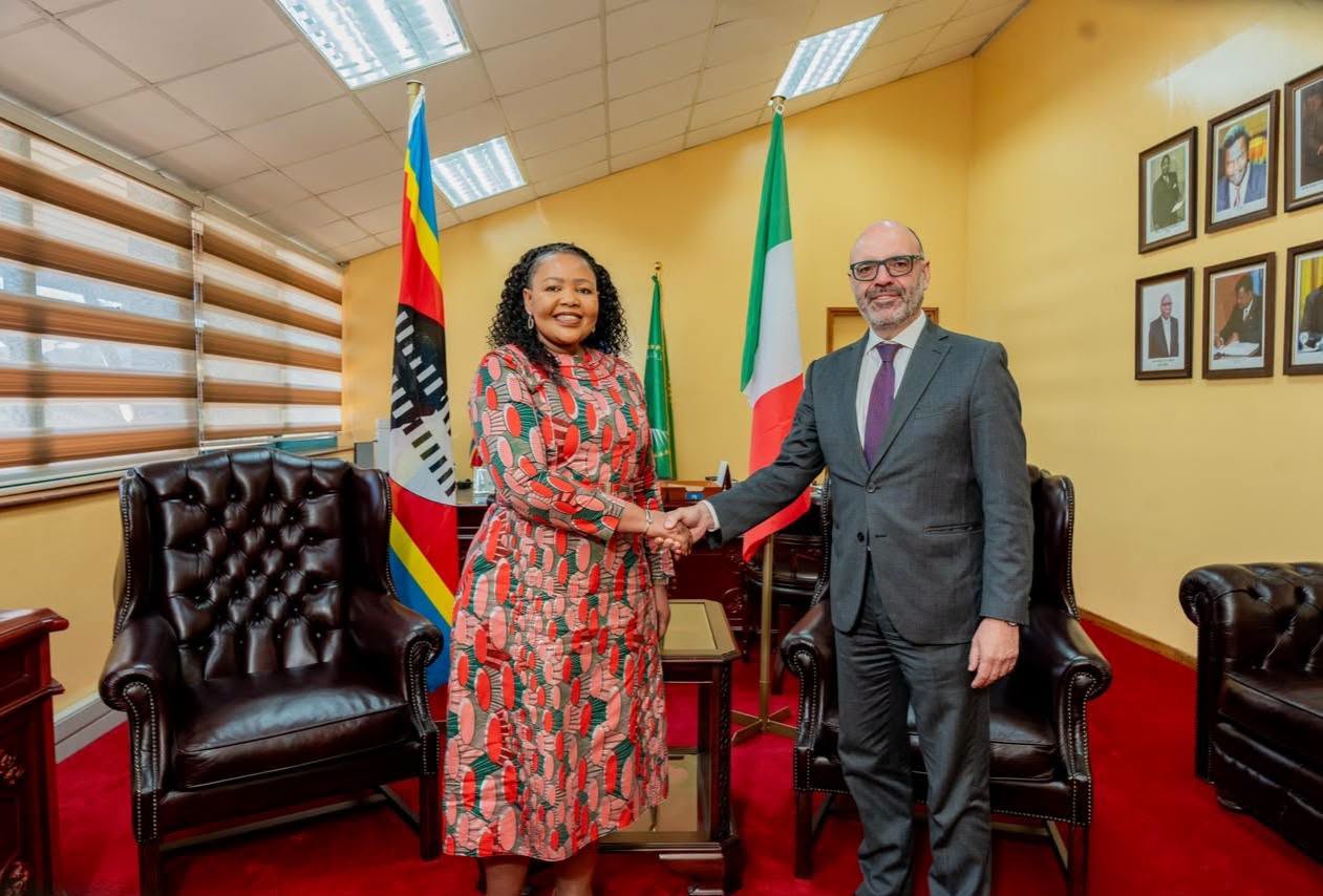Foreign Affairs Minister Senator Pholile Shakantu receives Italian Ambassador His Excellency Gabriele Annis for bilateral talks following Friday's handover of Italian-funded climate projects in Manzini.
