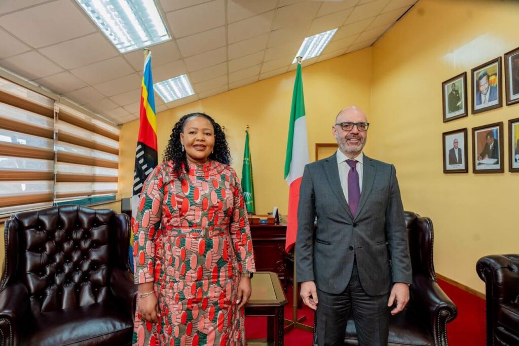 Foreign Affairs Minister Senator Pholile Shakantu receives Italian Ambassador His Excellency Gabriele Annis for bilateral talks following Friday's handover of Italian-funded climate projects in Manzini.