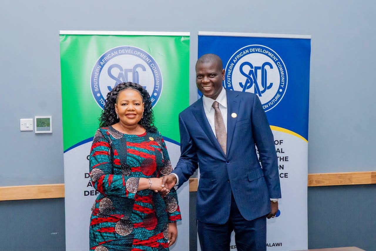 Foreign Affairs Minister Senator Pholile Shakantu (left) with South Africa's Foreign Minister Ronald Lamola during bilateral talks on the sidelines of the SADC Ministerial Committee of the Organ meeting.