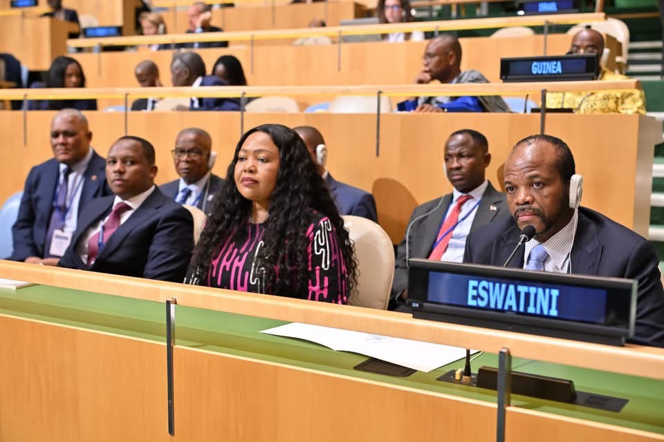 King Mswati III with Minister of Foreign Affairs and International Cooperation Senator Pholile Shakantu and other members of the Eswatini delegation during the opening of the 81st Session of the United Nations General Assembly in New York. Photo: Government of Eswatini
