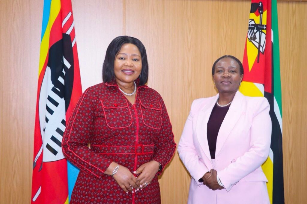 Senator Pholile Shakantu, Minister of Foreign Affairs and International Cooperation, with Dr Maria de Fátima Manso, State Secretary of Foreign Affairs and Communities Abroad of Mozambique, during a courtesy call focused on strengthening Eswatini-Mozambique relations and cooperation.