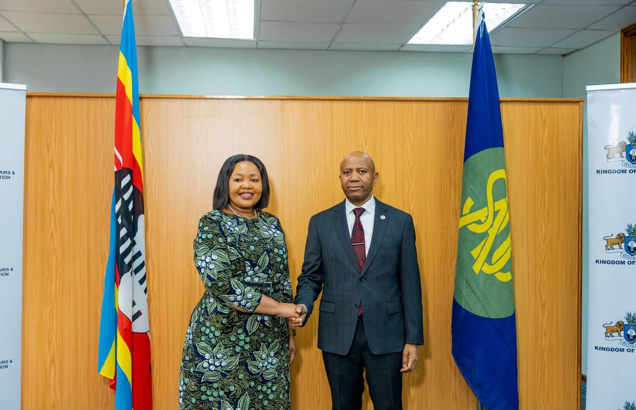 Honourable Senator Pholile Shakantu, Minister of Foreign Affairs and International Cooperation, with Professor Ishmael Kula Theletsane, Director of the SADC Organ on Politics, Defence and Security Cooperation, during their engagement in Mbabane.
